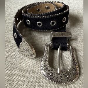 Urban Outfitters Celestial Silver Buckle Black Velvet Belt sz SMALL